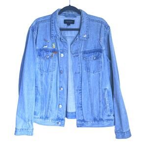 Vintage PacSun Mens Y2K Skater Blue Jean Denim Jacket Large Custom Pins Street